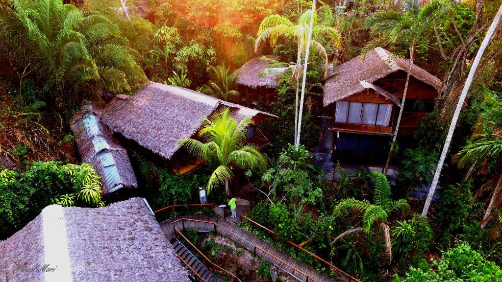 Um lodge Wasai entre a vegetação tropical da região de Tambopata